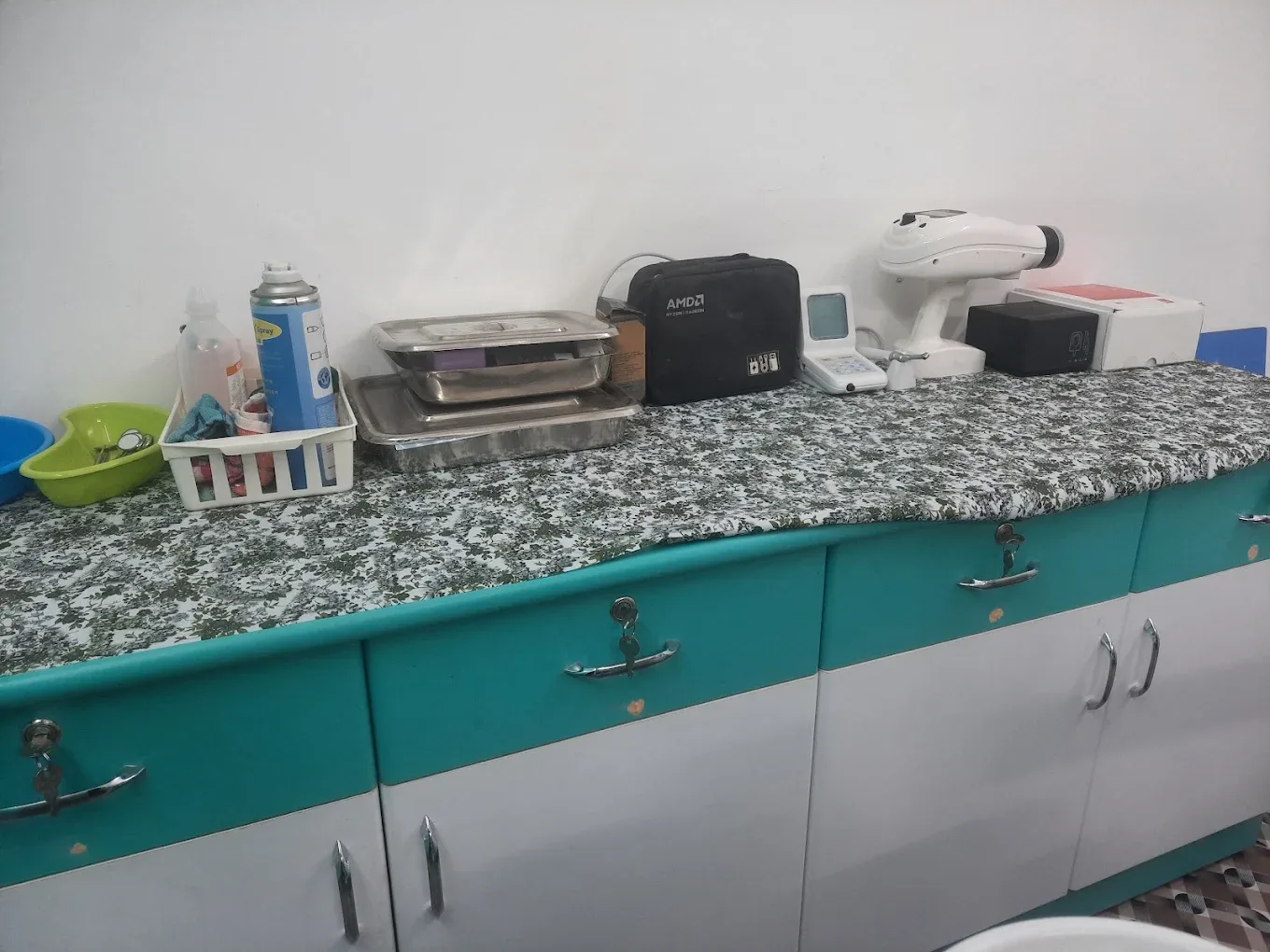 clinic desk with dental equipments
