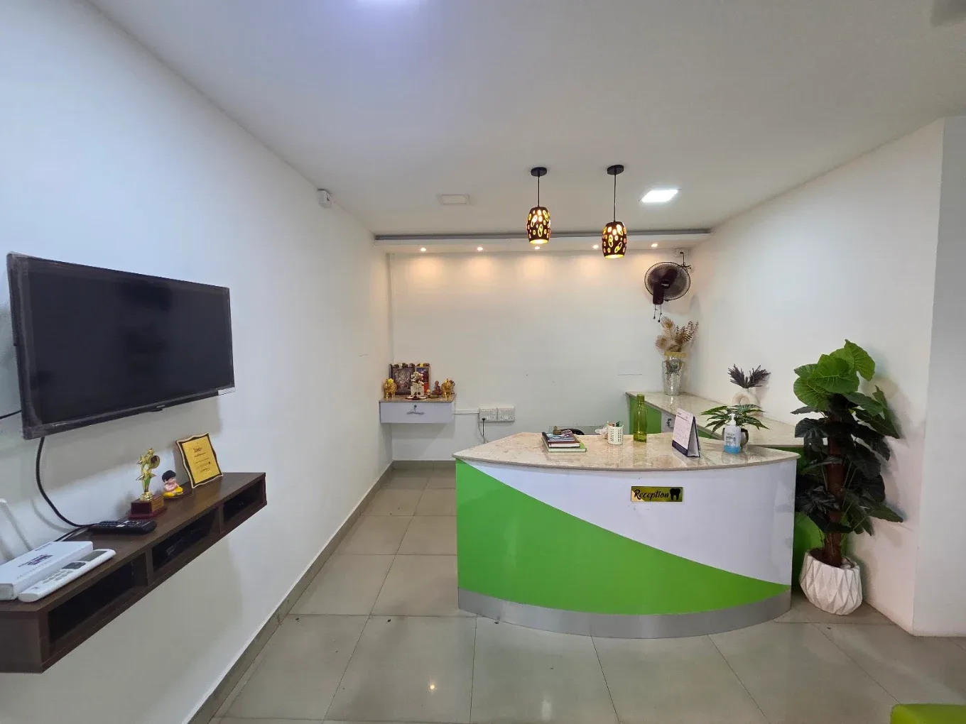 clinic reception area with tv