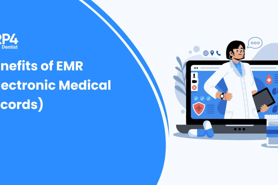 Doctor accessing electronic medical records on a laptop highlighting EMR benefits in healthcare.