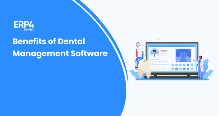 Dental professionals viewing patient records and clinic data on dental management software dashboard.