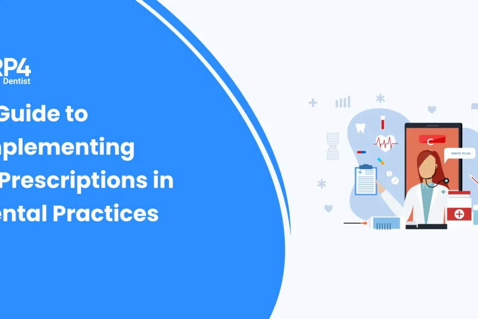 Dentist using e-prescription software integrated with dental practice management system.