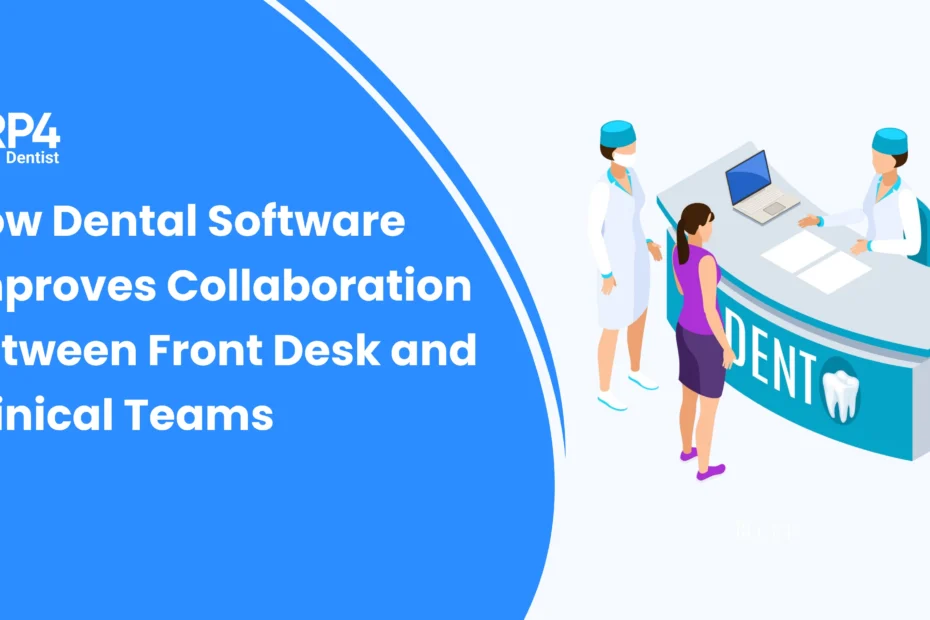 Front desk staff and dentists collaborating seamlessly using integrated dental practice software.