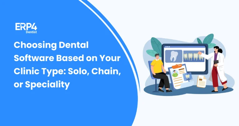 Illustration showing different dental clinic types using tailored dental software solutions.