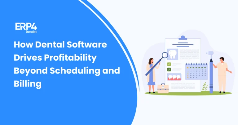 Dental clinic dashboard displaying revenue insights and profitability metrics powered by dental software.