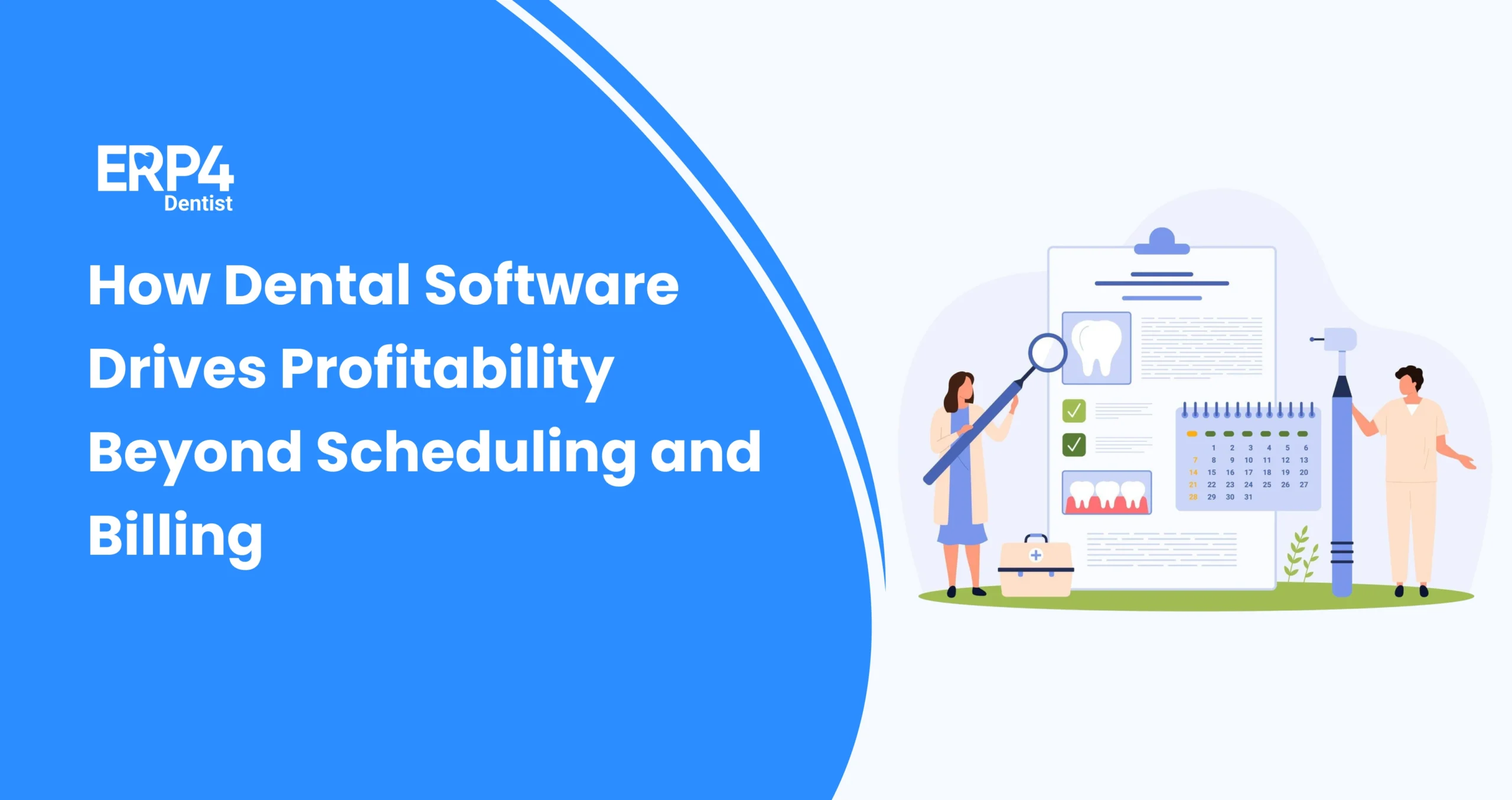 Dental clinic dashboard displaying revenue insights and profitability metrics powered by dental software.