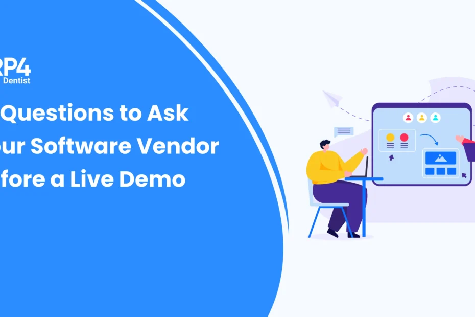 Dental team discussing software features on a screen before a live dental software demo.