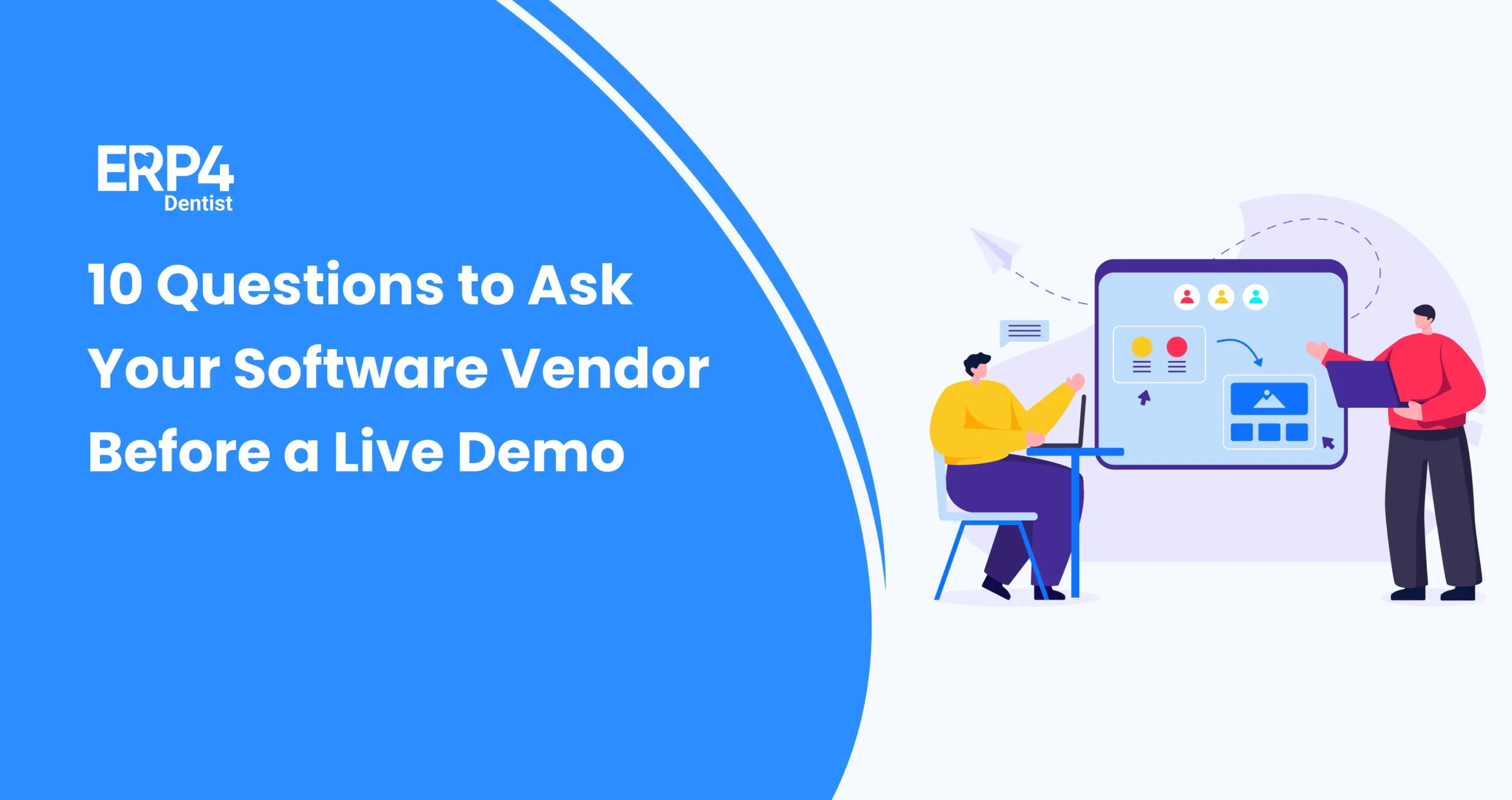 Dental team discussing software features on a screen before a live dental software demo.