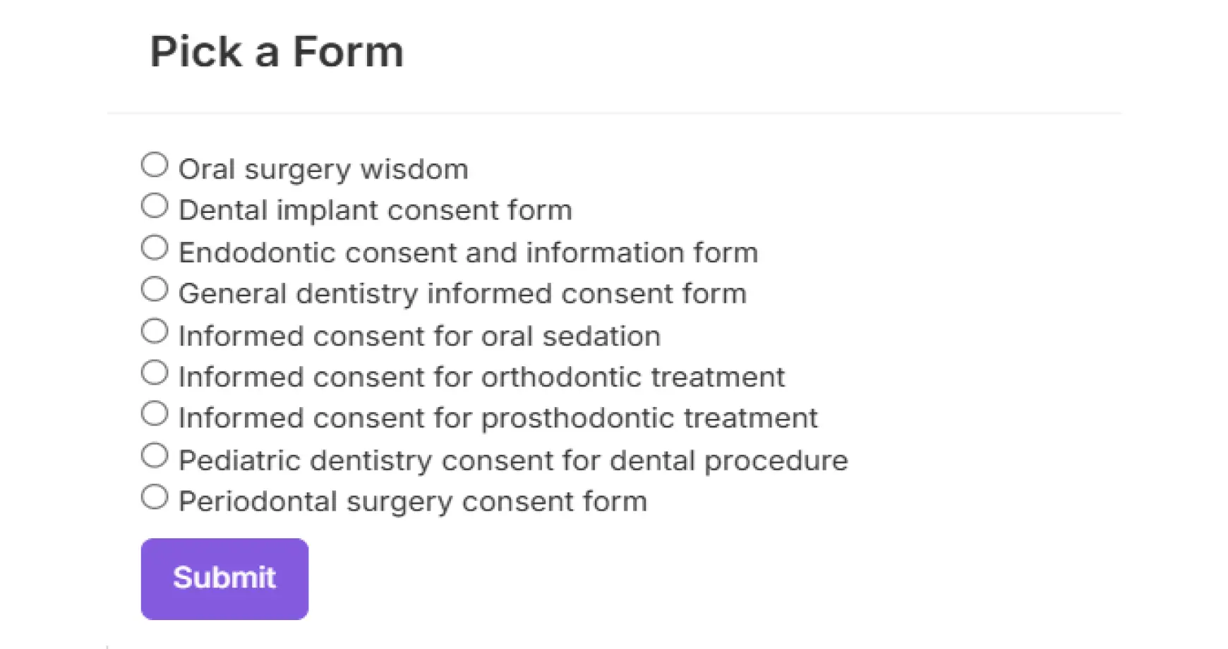 List of Consent forms inside ERP4Dentist