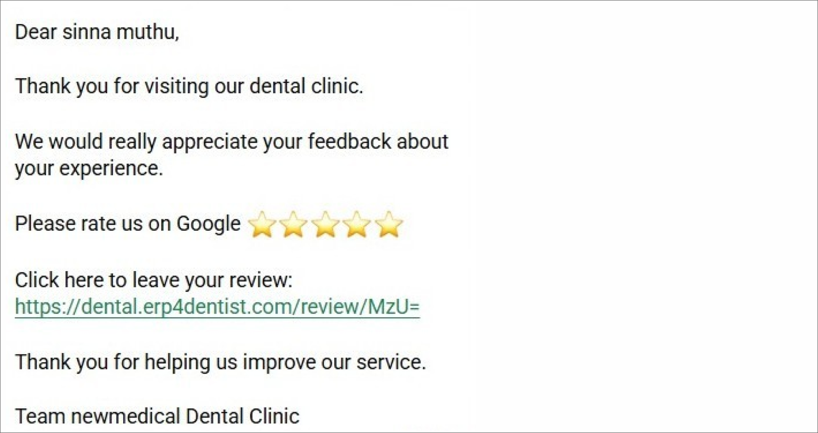 Link to provide google review for dental clinics